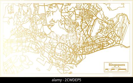 Stadtplan von Singapur im Retro-Stil in goldener Farbe. Übersichtskarte. Vektorgrafik. Stock Vektor