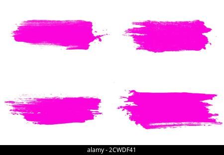 Satz rosa Pinselstriche isoliert auf weißem Hintergrund. Stockfoto