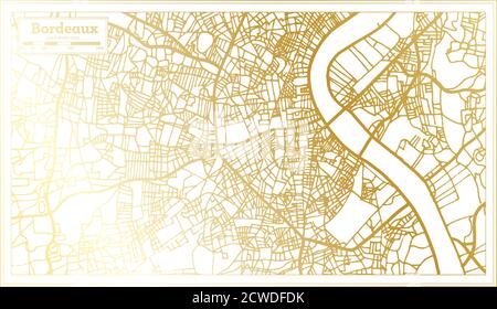 Stadtplan Bordeaux Frankreich im Retro-Stil in goldener Farbe. Übersichtskarte. Vektorgrafik. Stock Vektor