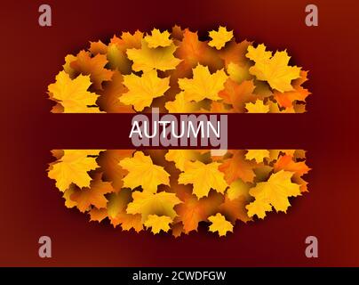 Banner mit orangefarbenen Herbstblättern. Bright Autumn Design für Ihr Poster, Karte, Etikett. Saisonale Schriftzüge. Realistische 3D-Vektordarstellung. Stock Vektor