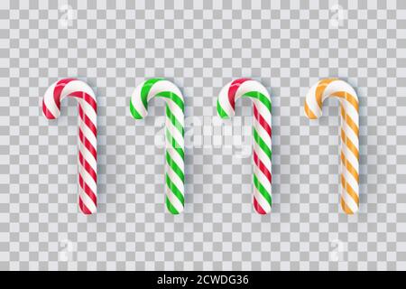 Weihnachten realistische gestreifte Stick Candy Set isoliert auf transparentem Hintergrund. Vektor 3d süß traditionelle Geschenk Illustration. Urlaub xmax Dekoration Stock Vektor