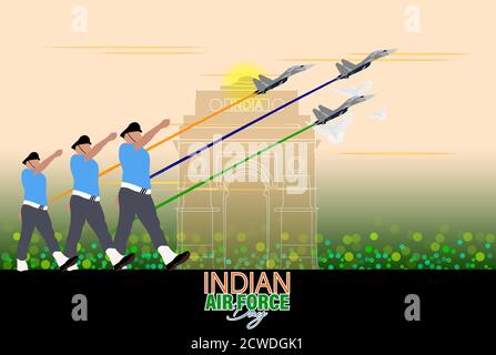 Vektor-Illustration des Indian Air Force Day am 8. Oktober beobachtet. Banner mit Kampfflugzeug Stock Vektor