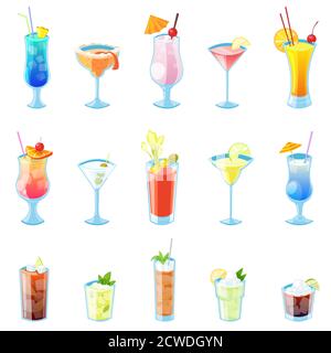 Tropische Alkohol Cocktails Vektor-Illustration. Symbole für isolierte Getränke und Getränke. Stock Vektor