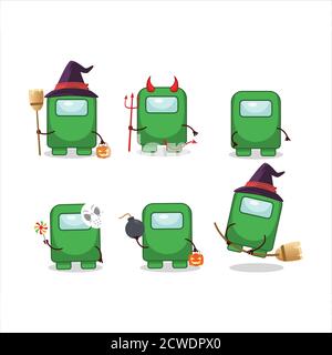 Halloween Ausdruck Emoticons mit Cartoon-Charakter von unter uns grün Stock Vektor