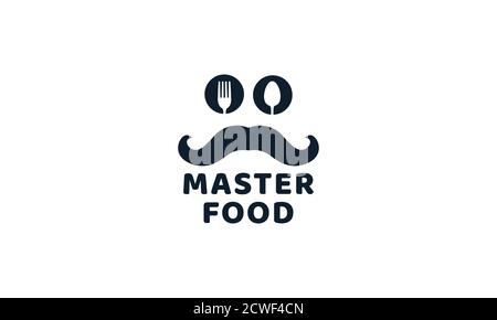 Illustration Schnurrbart mit Gabel und Löffel Essen oder Restaurant-Logo Symbolvektor Stock Vektor