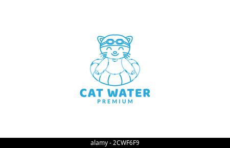 Illustration niedlich Cartoon Katze Schwimmen Linie Logo Symbol Vektor Stock Vektor