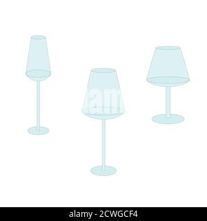 Gläser-Set für Wein, Champagner, Cognac. Isoliert auf weißem Hintergrund. Stock Vektor