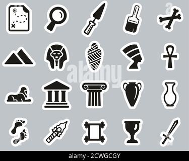 Archaeology Icons Schwarz & Weiß Sticker Set Groß Stock Vektor