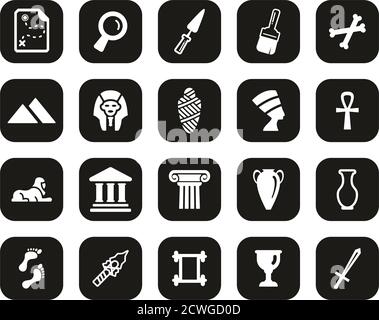 Archaeology Icons Weiß Auf Schwarz Flat Design Set Groß Stock Vektor