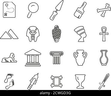 Archäologie Symbole Thin Line Set groß Stock Vektor
