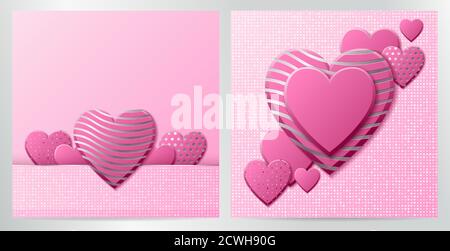 Valentinstag Hintergrund mit rosa Herzen und silbernen Muster. Silberner Luxus-Abdeckung auf roseitem Hintergrund. Rosa Feiertage Poster, Karte, hinzufügen, header, Website, Artikel für Valentinstag Stock Vektor