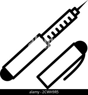 Insulinstift, Zeilensymbole. Symbol für Diabetes-Krankheit, Glukose-Überwachung des Lebens. Modernes Infografik-Logo und Piktogramm Stock Vektor
