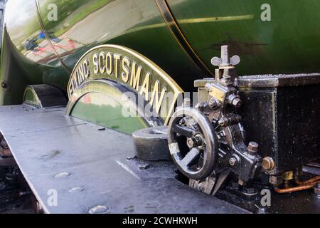 Typenschild der A3 Pacific Dampfmaschine 60103, 'Flying Scotsman', auf statischem Display am Rawtenstall der East Lancashire Railway. Stockfoto