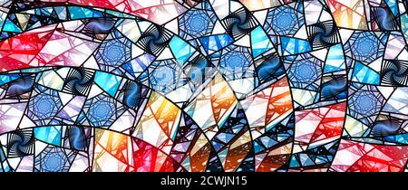 Bunte Glasmalerei ultrabreiten Bildschirm 10k abstrakten Hintergrund, Computer generiert 3D-Rendering Stockfoto