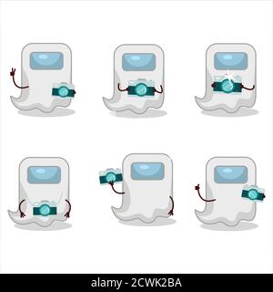 Fotograf Beruf Emoticon mit Geist unter uns weißen Zeichentrickfigur Stock Vektor