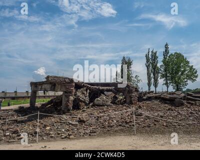 Oświęcim, Polen - Juni 05, 2019: Ruinen eines Krematoriums im KZ Auschwitz jüdisches Vernichtungslager. Europa Stockfoto