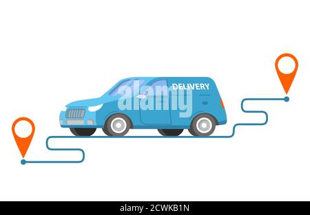 Lieferwagen mit Paketen auf Punkte.Vektor-Illustration. Stock Vektor