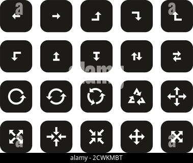 Pfeile Oder Navigationssymbole Weiß Auf Schwarz Flat Design Set Groß Stock Vektor