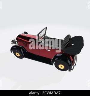 3d-Darstellung eines Oldtimer-Autos isoliert auf einem weißen Hintergrund Stockfoto