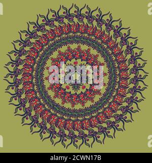 Handgezeichnete Vektorkränze. Rundes botanisches Ornament auf grünem Hintergrund. Stock Vektor