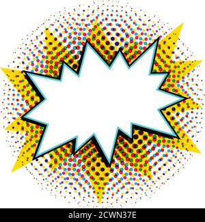 Pop Art Stil Sprechblase Vorlage für Ihr Design. Comics Pop-Art-Stil leere Knall Form auf einem mehrfarbigen Halbton. Stock Vektor
