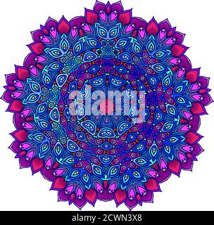 Detailreiche ornamentale Mandala ona in lila und blau. Ethnisches Ornament. Isoliert auf weißem Hintergrund. Stock Vektor