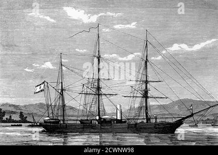 Spanische Marine Dampf Korvette Narvaez. Antike Illustration. 1865. Stockfoto