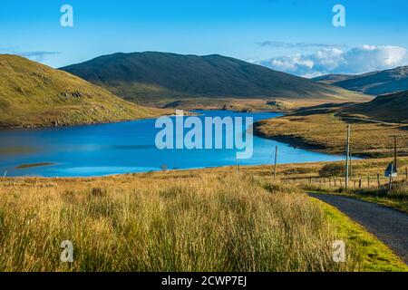 Nant-y-moch Reservoir, in den Cambrian Mountains of Mid Wales, ist in Ceredigion. Stockfoto