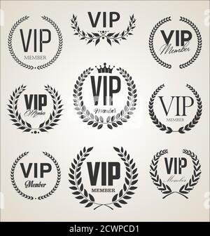 Kollektion von VIP-Label mit Lorbeerkranz Retro-Vorlage Design Stock Vektor