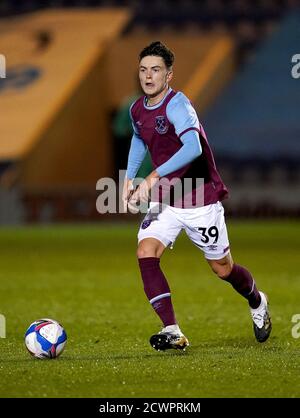 West Ham United's Alfie Lewis beim EFL Trophy Spiel im JobServe Community Stadium, Colchester. Stockfoto