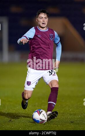 West Ham United's Alfie Lewis beim EFL Trophy Spiel im JobServe Community Stadium, Colchester. Stockfoto