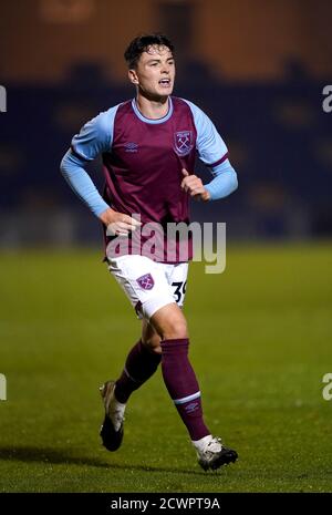 West Ham United's Alfie Lewis beim EFL Trophy Spiel im JobServe Community Stadium, Colchester. Stockfoto