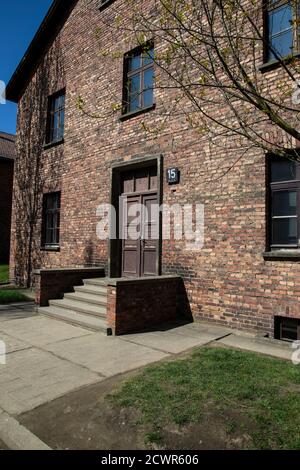 Ein Blick von außen auf Block 15 in Auschwitz Konzentrationslager in Polen Szene von Nazi-deutschen Gräueltaten während 2. Weltkrieg Stockfoto