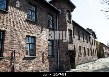 Ein Blick von der Außenseite von Block 24 des KZ Auschwitz als Denkmal für diejenigen, die erhalten Wurden in Polen ausgerottet Stockfoto