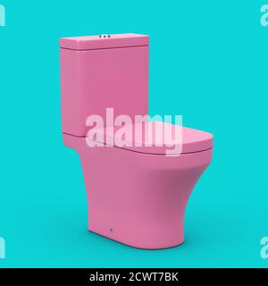 Moderne rosa Keramik Toilettenschüssel in Duotone Stil auf blauem Hintergrund. 3d-Rendering Stockfoto