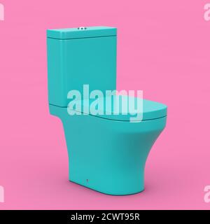 Moderne blaue Keramik Toilettenschüssel im Duotone Stil auf einem rosa Hintergrund. 3d-Rendering Stockfoto