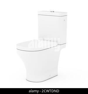 Moderne weiße Keramik-Toilettenschüssel auf weißem Hintergrund. 3d-Rendering Stockfoto