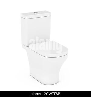 Moderne weiße Keramik-Toilettenschüssel auf weißem Hintergrund. 3d-Rendering Stockfoto