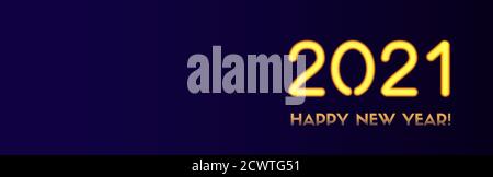2021 Happy New Year Vektor lange Banner. Goldene 2021 Zahlen auf dunklem Hintergrund. Feiertagsheader für soziale Medien Stock Vektor