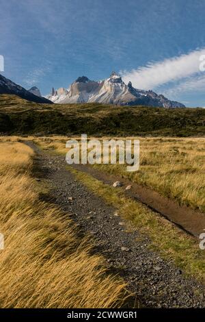 Cuernos Del Paine, 2600 Metros, trekking W, Parque Nacional Torres del Paine, Sistema Nacional de Áreas Protegidas Silvestres del Estado de Chile. Patag Stockfoto