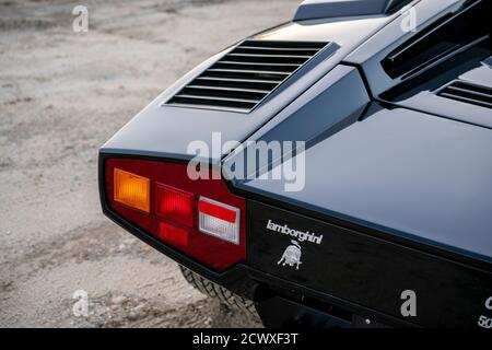 Heckleuchte Nahaufnahme eines 1985 Lamborghini Countach 5000QV. Stockfoto