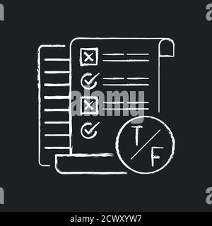 True False Test Kreide weißes Symbol auf schwarzem Hintergrund Stock Vektor