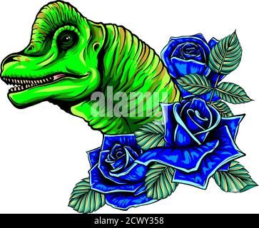 drachenkopf mit Rosen und Blumenvetor Illustration Stock Vektor