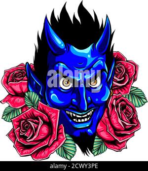 Blume mit Teufelsgesicht. Vektorgrafik. Bildgestaltung Stock Vektor