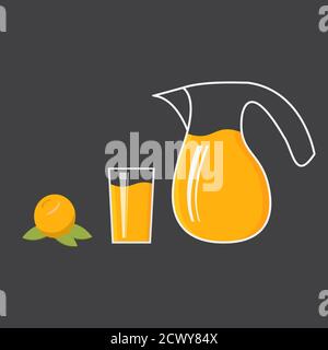 Frischer natürlicher Orangensaft. Ein Glas und der Krug mit frisch gepresstem Fruchtsaft. Stock Vektor