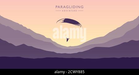 Paragliding Abenteuer auf lila Berg Hintergrund Vektor Illustration EPS10 Stock Vektor