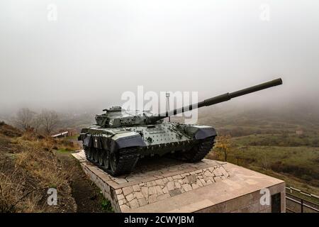 Stadtansichten und Zerstörung in Susa aus den Kriegsjahren. Susa, Nachbardorf Berg-Karabach Hauptstadt Stepanakert. Die Kaukasusrepublik wird zwischen Armenien und Aserbaidschan geführt. Stockfoto