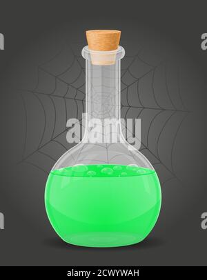 Flasche mit Zaubertrank Hexen Vektor-Illustration isoliert auf schwarz Hintergrund Stock Vektor
