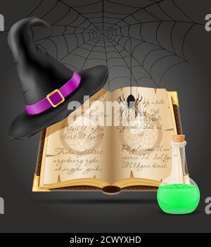 Magische Objekte für Hexerei Hexenvektor Illustration isoliert auf schwarz Hintergrund Stock Vektor