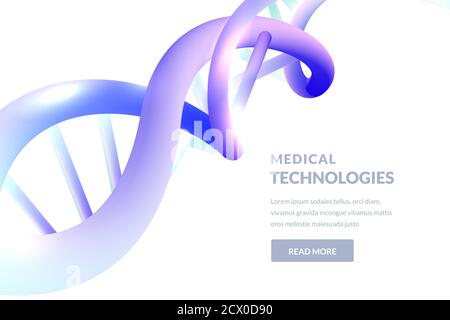 Abstrakte 3d-Gradient-DNA auf weißem Hintergrund isoliert. Vektorgrafik. Medizintechnik, Biotechnologie, Wissenschaftsforschung Konzept. Stock Vektor